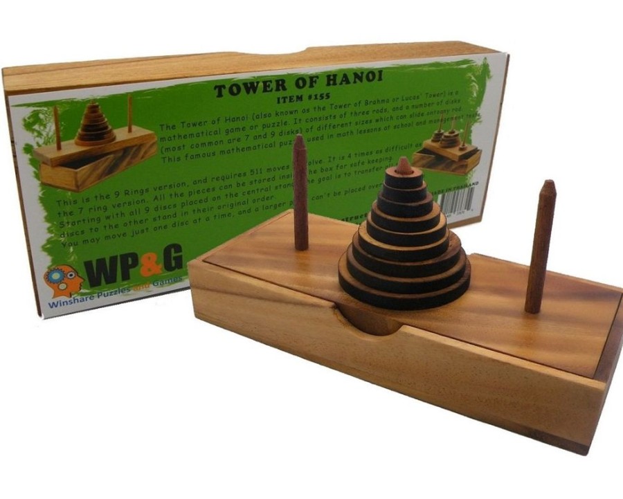 Wooden Puzzles Winshare-Puzzles-and-Games | Tower Of Hanoi 9 Rings Wooden Brain Teaser Puzzle-155