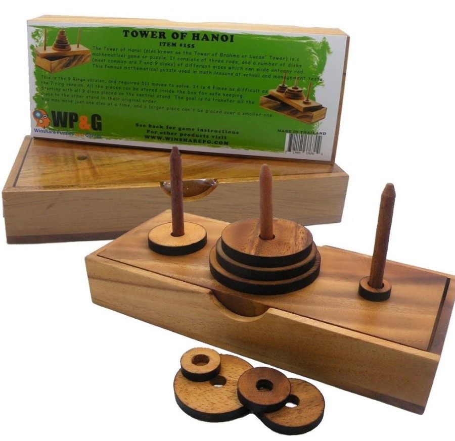 Wooden Puzzles Winshare-Puzzles-and-Games | Tower Of Hanoi 9 Rings Wooden Brain Teaser Puzzle-155