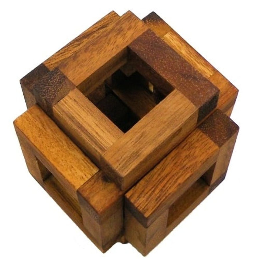 Wooden Puzzles Winshare-Puzzles-and-Games | Cover Sliding Cage Cube - Wooden Brain Teaser Puzzle-9965W