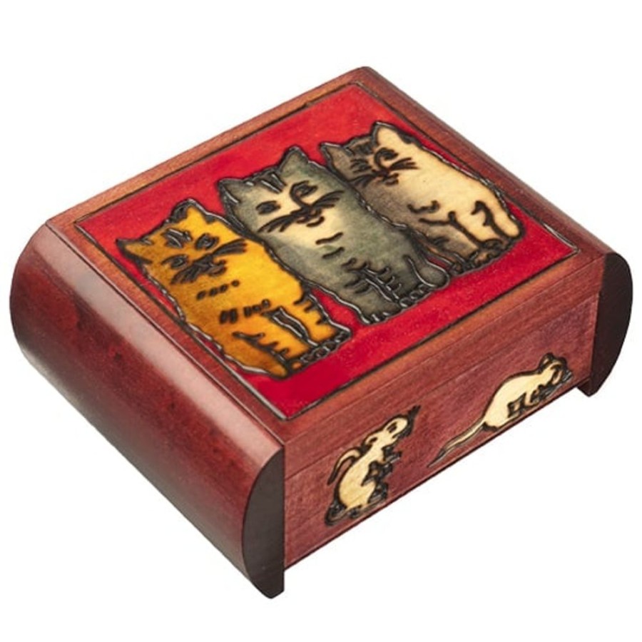 Puzzle Boxes Enchanted-Boxes | Three Cats Secret Wooden Puzzle Box-Ebu7B