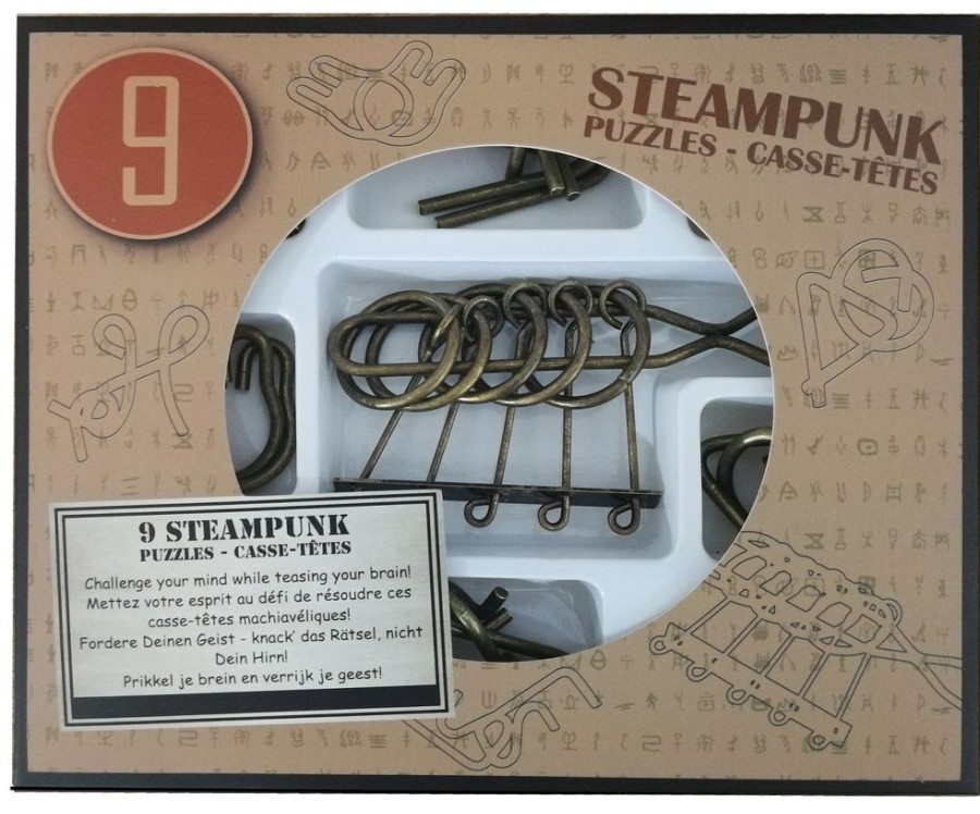 Metal Puzzles Eureka | Steampunk Puzzles Set Brown Box - 9 Disentanglement Metal Pu