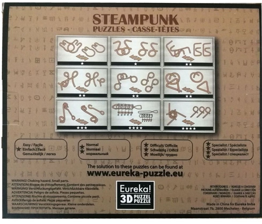 Metal Puzzles Eureka | Steampunk Puzzles Set Brown Box - 9 Disentanglement Metal Pu