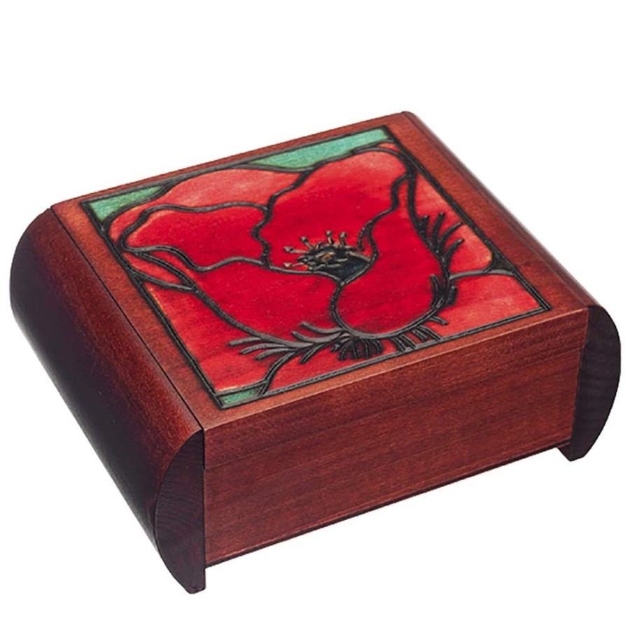 Puzzle Boxes Enchanted-Boxes | Big Poppy Flower Secret Wooden Puzzle Box-Ebu5B