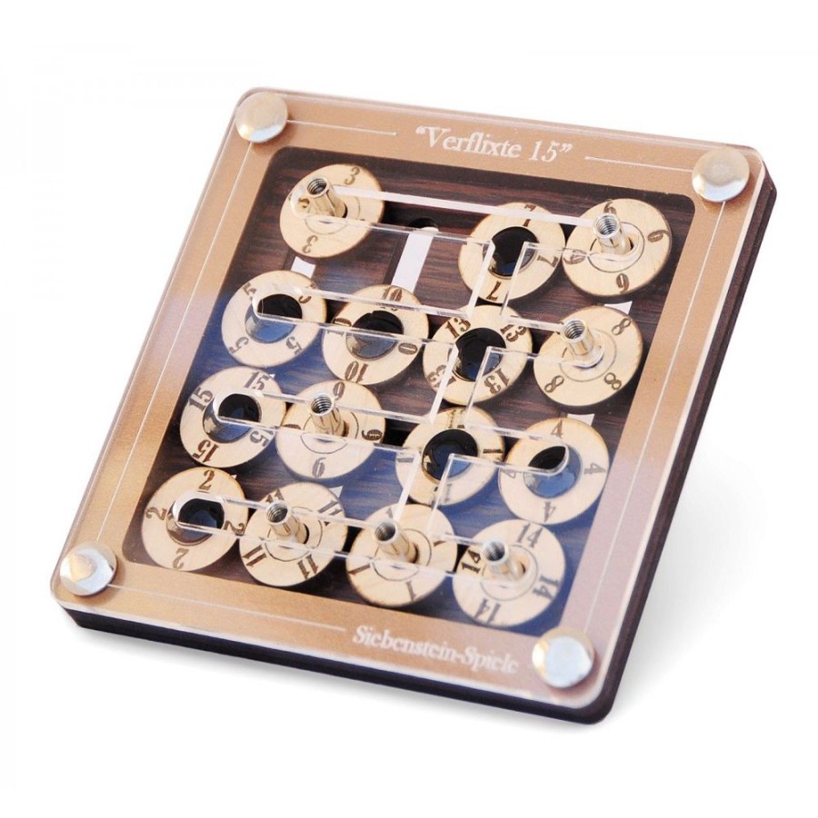 Wooden Puzzles Siebenstein-Spiele | Verflixte 15 - Sliding Wooden Brain Teaser Puzzle-M1181Sp