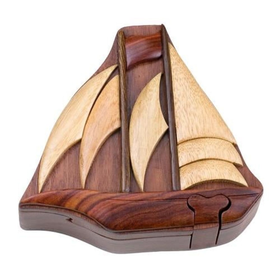 Puzzle Boxes The-Handcrafted | Ship - Secret Sail Boat Wooden Puzzle Box-Sb1053