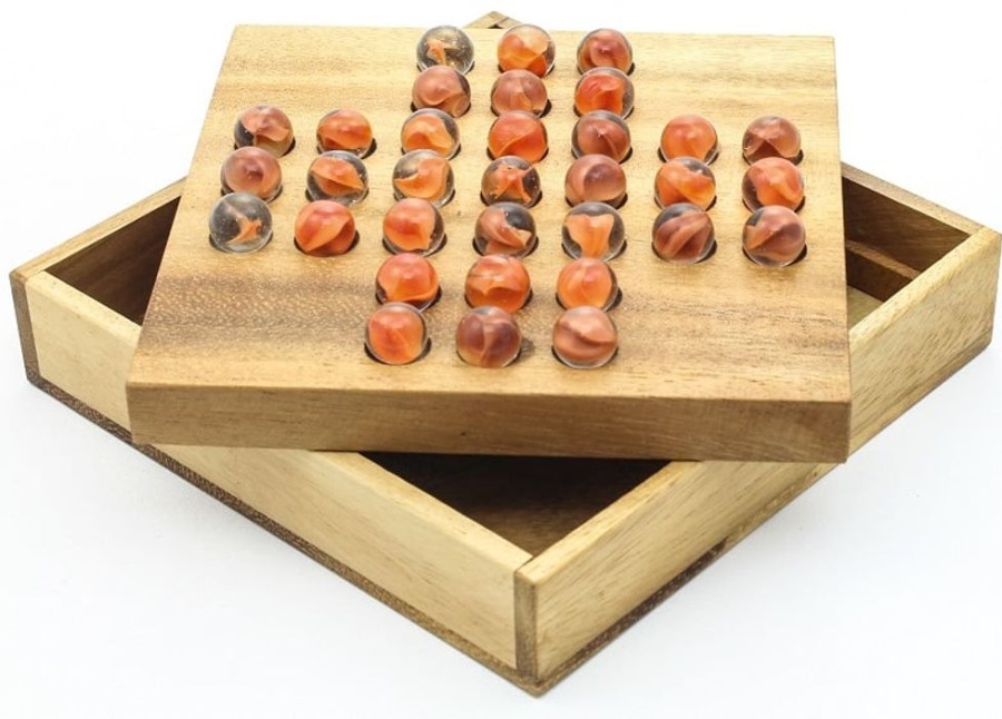 Wooden Games Winshare-Puzzles-and-Games | Solitaire Marble (Glass) - Wooden Brain Teaser Game-152G