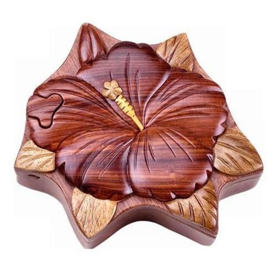 Puzzle Boxes The-Handcrafted | Hibiscus Flower - Secret Wooden Puzzle Box-Sb1122