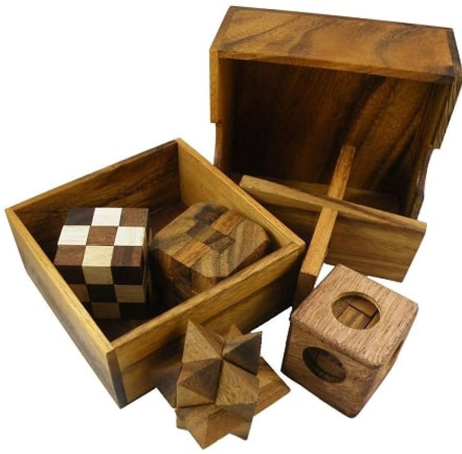 Wooden Puzzles Winshare-Puzzles-and-Games | 5 Wooden Puzzles Gift Set In A Wooden Box-109S