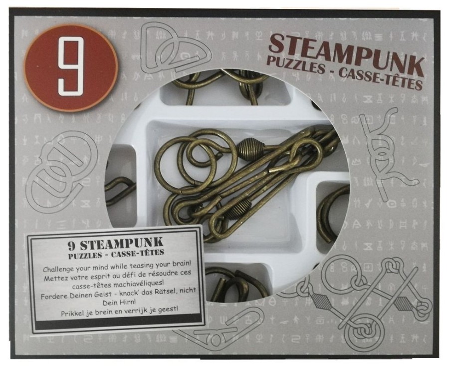 Metal Puzzles Eureka | Steampunk Puzzles Set Gray Box - 9 Disentanglement Metal Puz