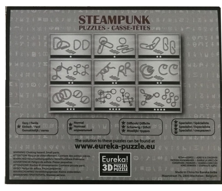 Metal Puzzles Eureka | Steampunk Puzzles Set Gray Box - 9 Disentanglement Metal Puz