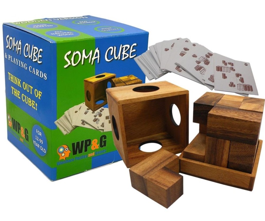 Wooden Puzzles Winshare-Puzzles-and-Games | Soma Cube Set With 50 Playing Cards - Brain Teaser Wooden Pu