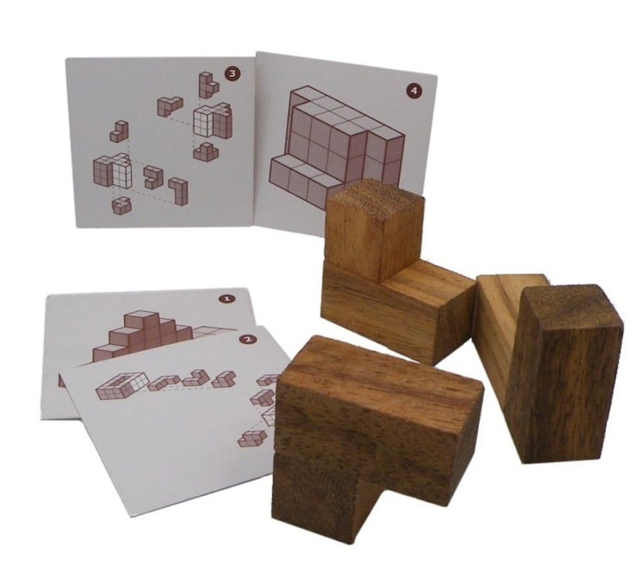 Wooden Puzzles Winshare-Puzzles-and-Games | Soma Cube Set With 50 Playing Cards - Brain Teaser Wooden Pu