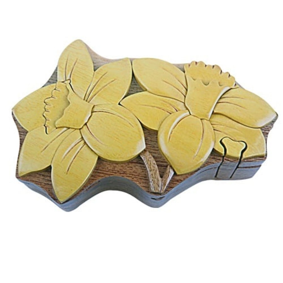 Puzzle Boxes The-Handcrafted | Daffodil Flower - Secret Wooden Puzzle Box-Sb1229