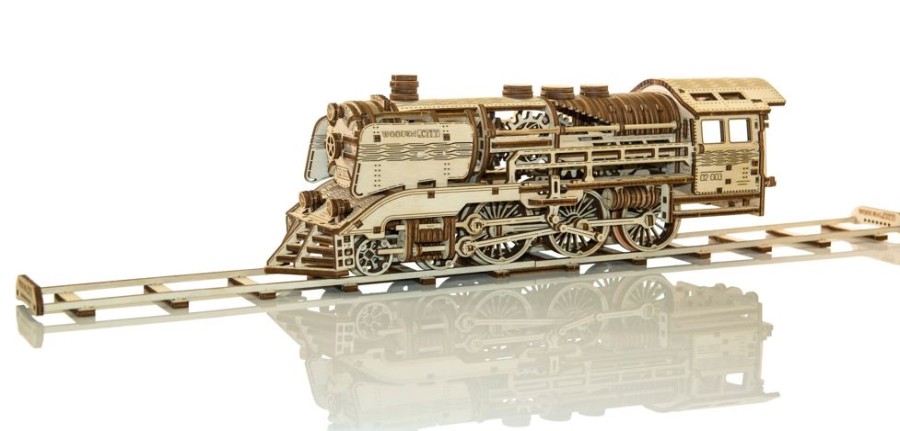 Wooden Puzzles Wooden-City | Express Train With Rails - 3D Mechanical, Engineering Self-A