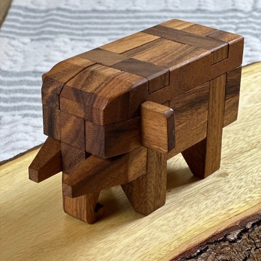 Wooden Puzzles Winshare-Puzzles-and-Games | Elephant Kumiki Large - 3D Brain Teaser Wooden Puzzle-7794W