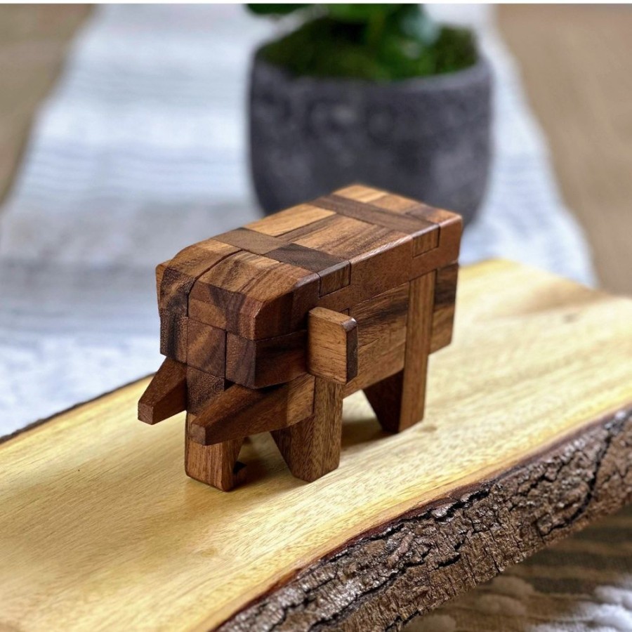 Wooden Puzzles Winshare-Puzzles-and-Games | Elephant Kumiki Large - 3D Brain Teaser Wooden Puzzle-7794W